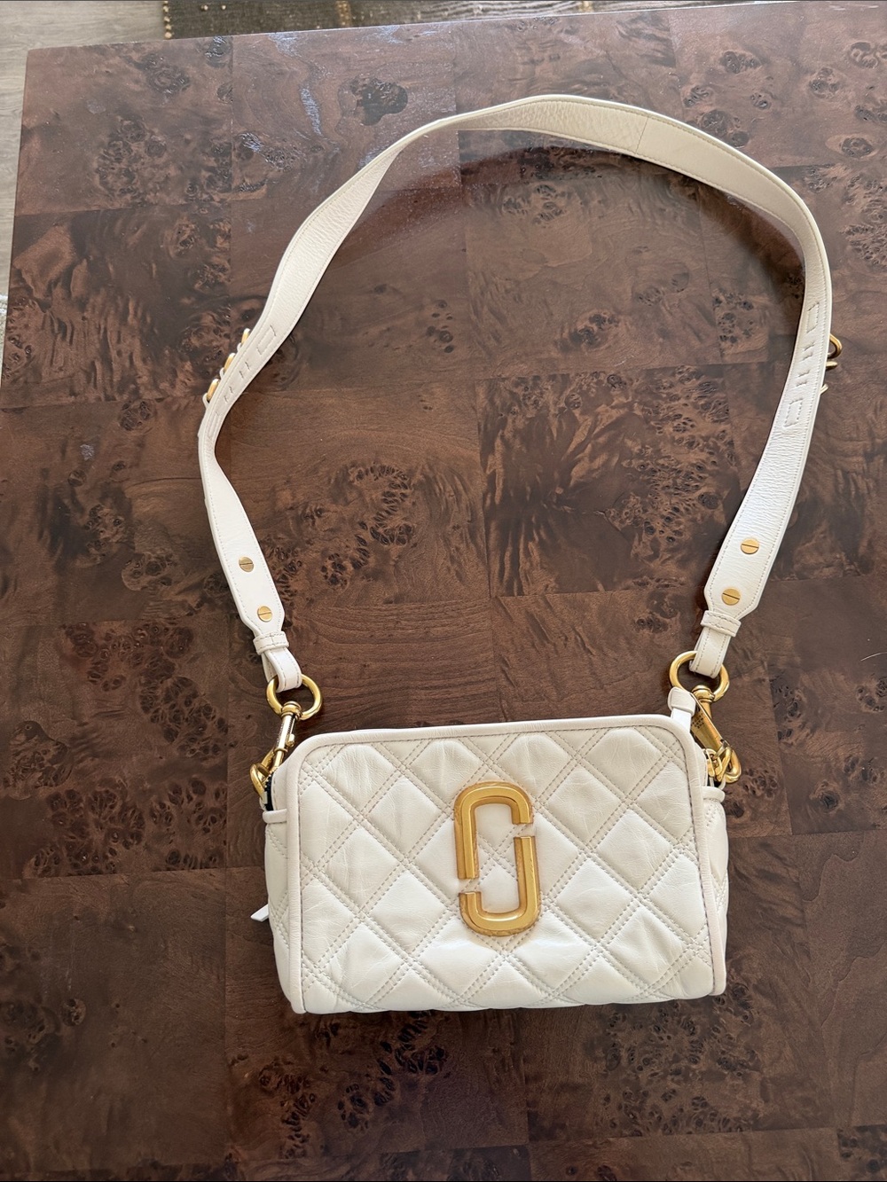 Marc Jacobs The Softest 21 Cream Quilted Leather Camera Bag
